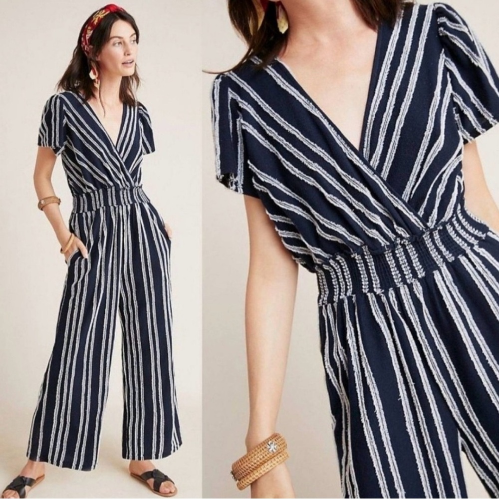 Anthropologie Dolan Navy and White Marin Jumpsuit XS